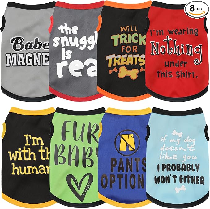 Elevate Your Pet's Seasonal Style with Playful Panache: 8-Piece Set of Dog Shirts Featuring Hilarious Printed Patterns for Airy Comfort in Summer and Fall Classic 8pc X-Small