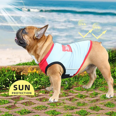 iChoue 3pcs French Bulldog Summer Cooling Shirt for Dogs UV Sun Protection Vest Sleeveless Breathable Tank Top English Pug Black Blue Red Grey - Large