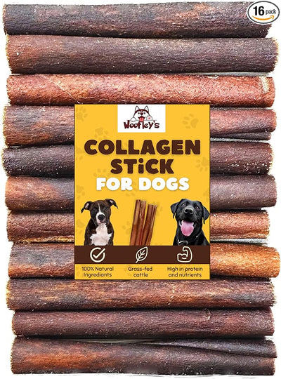 Woofley's 6 Inch Collagen Sticks for Dogs (16 Count) Bully Stick Rawhide Alternative Dog Chews No Hide Bones for Medium & Large Dogs
