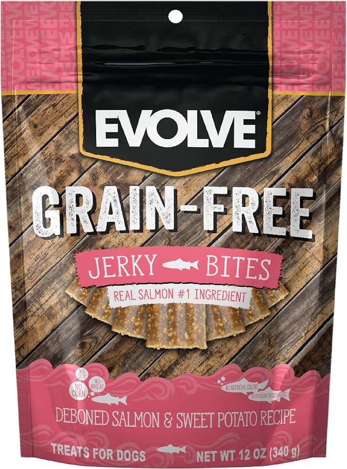 Evolve Grain Free Salmon and Sweet Potato Jerky Bites Dog Treats