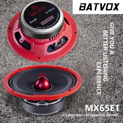 MX65E1 Midrange Loudspeaker 6.5" Red Bullet, 400W Max, 6 Ohms, Premium Quality Audio Door Speakers for Car or Truck Stereo Sound System, Red (2 Speaker)