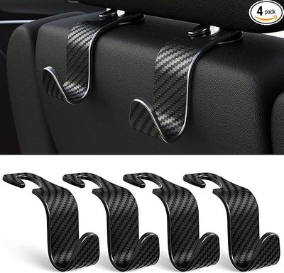 Amooca 4-Pack Car Headrest Hooks Vehicle Storage Organizer for Purses Handbags Groceries Coats –Holds 55lbs 360° Rotating Simple Design Black Checkered