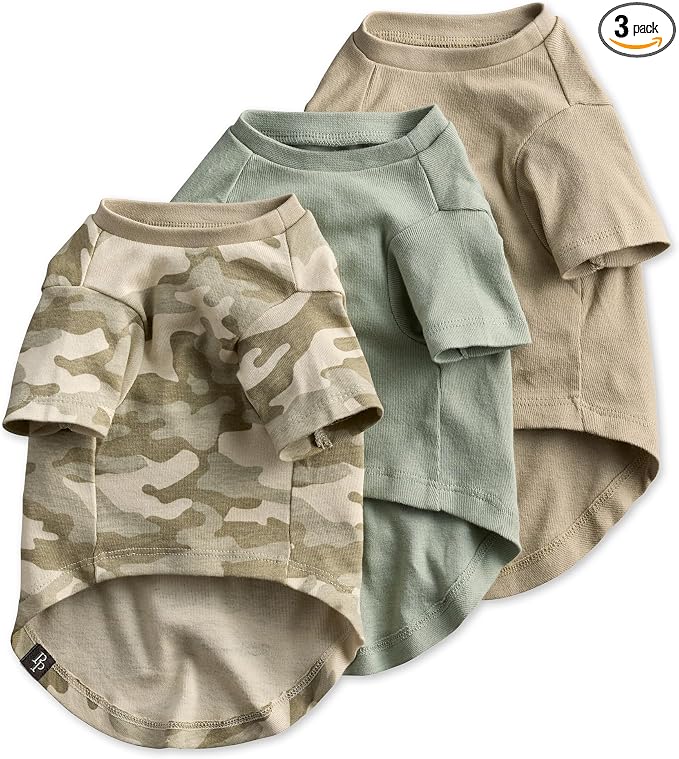 Pet Passion Toby II - The Perfect Tee, 3 Pack Short Sleeve Pet T-Shirt 100% Organic Cotton Tees Clothes for Small, Medium, Large Dogs, Sage Camo, Medium (20-45 lbs)