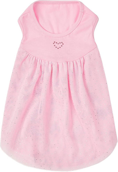 Blueberry Pet My Little Princess Cotton Blend Dog Tulle Dress in Lovely Pink with Heart, Back Length 10", Pack of 1 Clothes for Dogs