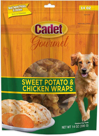 Cadet Gourmet Sweet Potato & Chicken Dog Treats Wraps - Healthy & Natural Chicken & Sweet Potato Dog Training Treats for Small & Large Breeds - Inspected & Tested in USA (14 oz.)