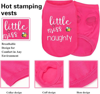 Pink Cotton Dog Shirt with 'Little Miss Naughty' Bee Print, Soft & Breathable Pet Apparel for Small to Large Dogs, All-Season Sleeveless Vest, Cute and Comfortable Dog Outfit.Pink XXL
