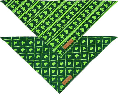 Realeaf St. Patrick's Day Dog Bandanas 2 Pack, Reversible Green Shamrock Pet Scarf for Boy and Girl, Premium Durable Fabric, Holiday Bandana for Large and Extra Large Dogs (X-Large)
