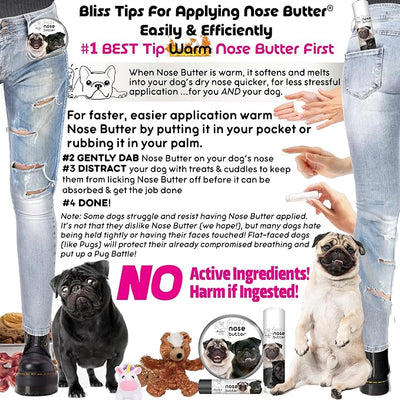 The Blissful Dog Pug Duo Nose Butter for Dry, Cracked Skin, Lick-Safe Dog Nose Balm with Moisturizing Shea Butter, Almond, Olive, and Essential Oils, Pet Supplies, Uncented, 8 oz.