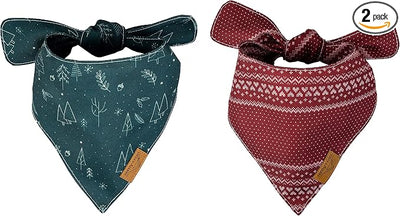 Remy+Roo Dog Bandanas - 2 Pack | Evergreen Christmas Dog Bandanas Set | Premium Durable Fabric | Patented Shape Bandanas for Dogs (Evergreen, Small)