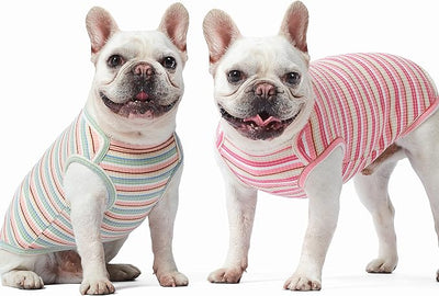 Dog Shirts Vest Cotton Striped T-Shirt, Sleeveless Stretchy Pet Clothes for Small Dogs, 2-Pack Soft Breathable Puppy Tank Top Cat Tee (XX-Large, Pink,Rose)