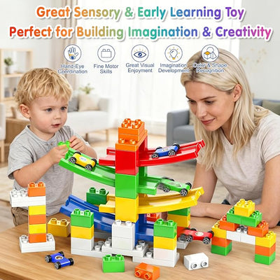 DIY Building Blocks Car Ramp Race Track Toy for Kids, STEM Gift | Creative Blocks, Many Models, Open-Ended Car Ramp Toy for Toddlers to Build, Rebuild & Race