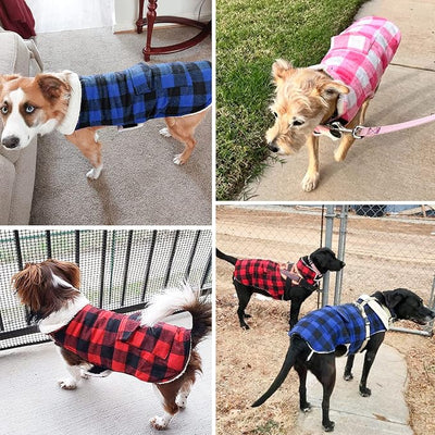 Malier Classic Plaid Fleece Dog Coat Jacket with Pocket, Windproof Warm Dog Coat Vest Winter Pet Clothes Apparel for Small Medium Large Dogs (Blue, Medium)