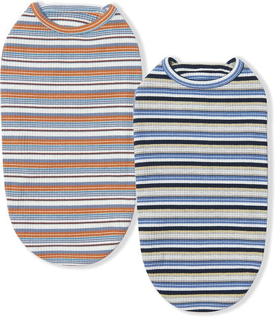 Dog Shirts Vest Cotton Striped T-Shirt, Sleeveless Stretchy Pet Clothes for Small Dogs, 2-Pack Soft Breathable Puppy Tank Top Cat Tee (X-Small, Blue,Yellow)