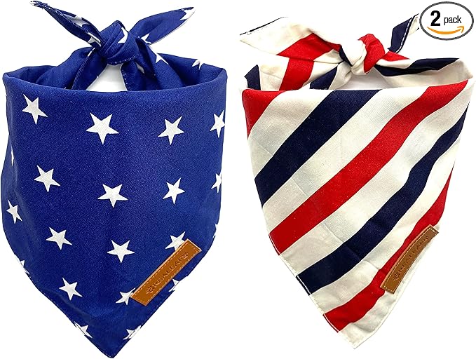 Realeaf 4th of July Dog Bandanas 2 Pack, Reversible American Flag Pet Scarf for Boy and Girl, Premium Durable Fabric, Patriotic Bandana for Large and Extra Large Dogs (X-Large)