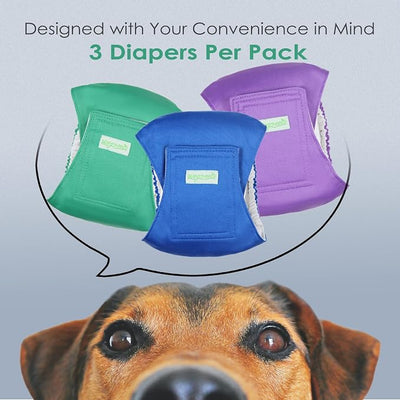 Wegreeco Washable Dog Diapers - Washable Male Dog Belly Wrap- Pack of 3 - (Blue,Green,Purple,Medium)