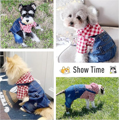SILD Pet Denim Jumpsuit Dog Jeans Hoodies Cool Blue Coat Medium Small Dogs Classic Jacket Puppy Blue Vintage Washed Vests