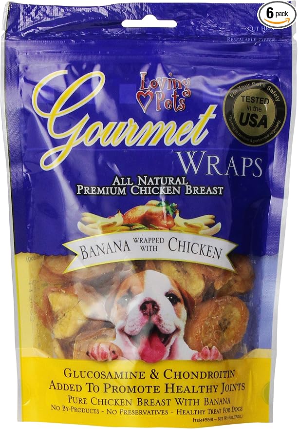 Loving Pets Gourmet All Natural Premium Banana and Chicken Wraps with Glucosamine and Chondroitin, Dog Treats, 6oz