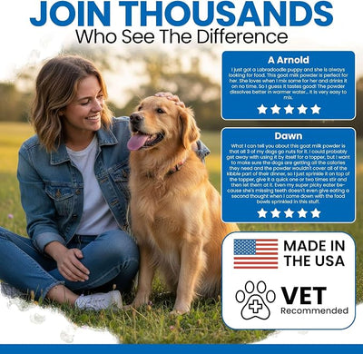 Chew + Heal Labs Goat Milk Powder for Dogs - 6oz of Nutrient Loaded Milk for Puppy, Adult, and Senior Dogs - Good for Muscle, Bone, and Heart Health - Protein Rich with No Additives - Made in the USA