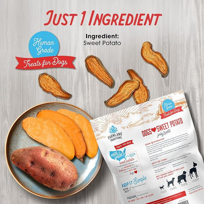 Farmland Traditions Dogs Love Sweet Potato Dog Treats, Premium Single Ingredient Human Grade Sweet Potato Dog Jerky, 1-Pound Bag