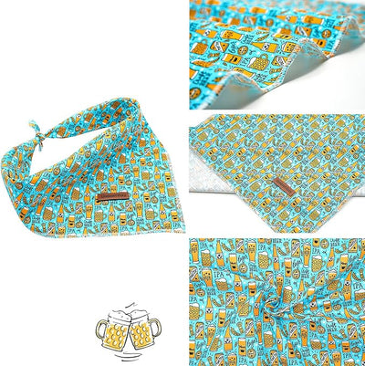 Lionheart glory Dog Bandana 1 Pack Washable Soft Blue Dog Scarf, Beer Print Boy Bandana Square Adjustable Dog Bandanas for Small Medium Large Dogs