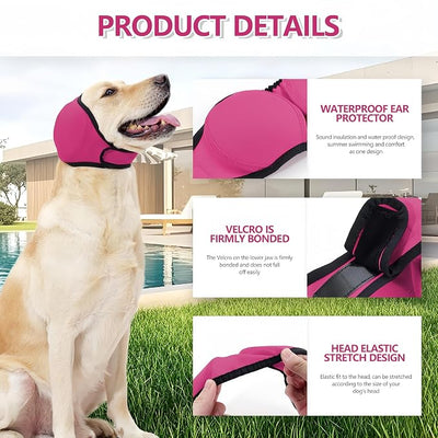 Dog Shower Cap, No Flap Ear Wraps for Dogs, Dog Ear Muffs for Bath – Waterproof Pet Ear Covers for Swimming & Noise Anxiety Relief (Pink, L(Head Circumference 18"-24"))