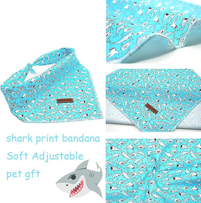 Lionheart Glory Bandana - Washable Soft Blue Scarf With Shark Print, Adjustable for Small Medium Large Dogs