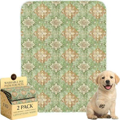 Washable Pee Pads for Dogs,Great Urine Absorbent Reusable Puppy Training Pads,Waterproof,Leak-Proof & Non-Slip Potty Pads for Whelping,Crate,Playpen,Bed.(Green Floral Flat,18"x24")