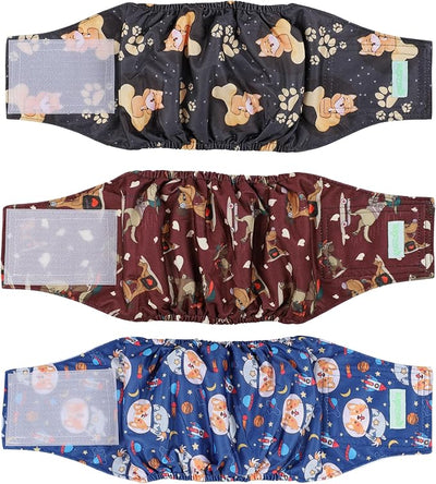 wegreeco Washable Male Dog Belly Band (Stylish Pattern)- Pack of 3 - Washable Male Dog Belly Wrap, Dog Diapers Male (Funny Dogs, Medium)