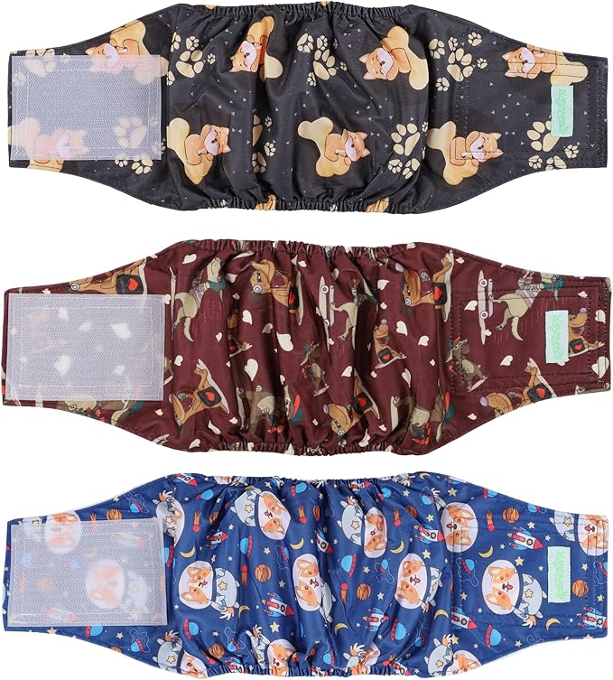 wegreeco Washable Male Dog Belly Band (Stylish Pattern)- Pack of 3 - Washable Male Dog Belly Wrap, Dog Diapers Male (Funny Dogs, X-Small)