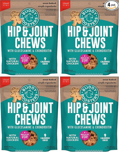 Buddy Biscuits Boosters 5 oz. Pouch of Hip and Joint Soft Chews Dog Treats Made with Natural Chicken (Pack of 4)