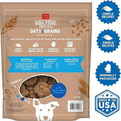 Cloud Star Wag More Bark Less - Dog Treats - Crunchy Biscuits - Oats & Grains Bacon, Cheese & Apples - 3 lb Pouch