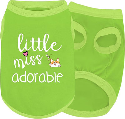 Cotton Dog Shirt with 'Little Miss Adorable' Corgi Head Print, Soft & Breathable Pet Apparel for Small, Medium, and Large Dogs, All-Season Sleeveless Vest, Cute and Comfortable Dog Outfit.Green 4XL