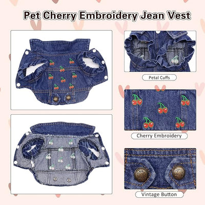 SILD Pet Clothes Dog Jeans Jacket Cool Blue Denim Coat Small Medium Dogs Lapel Vests Classic Puppy Hoodies (S, Cherry)