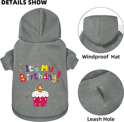 Dog Sweater Dog Hoodie Cold Weather Coat Hooded Sweatshirt for Puppies,Cats, Small Medium Large Dogs (Grey(It's My Birthday), Medium)