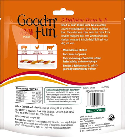 Good 'N' Fun Triple Flavor Twist Rawhide Treats For Dogs, 70 count (12 pack)