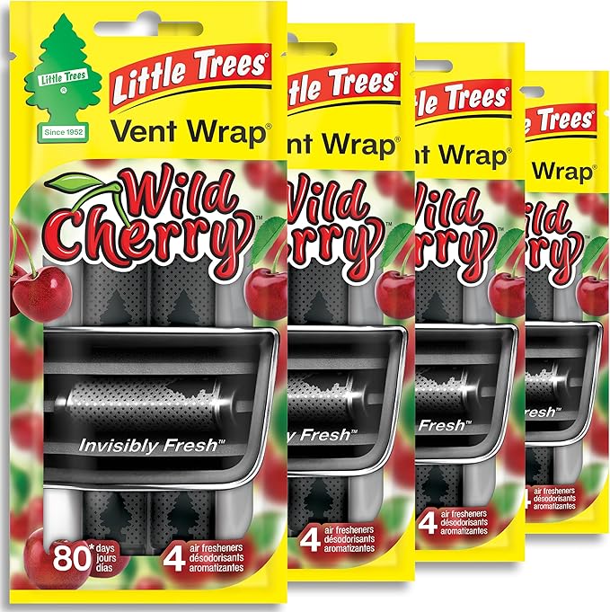 LITTLE TREES Car Air Freshener | Vent Wrap Provides Long Lasting Scent, Invisibly Fresh | 16 Air Fresheners | Wild Cherry