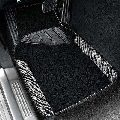 CAR PASS Bling Zebra Car Mats Rhinestones Diamond Waterproof Floor Mat Crystal Sparkly Shining Glitter Carpet Anti-Slip PVC Heel Pad, Universal Fit Automotive SUV,Sedan,4pcs Girly Women, Zebra Diamond