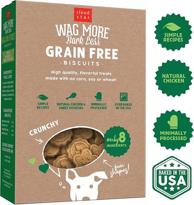 Cloud Star Wag More Bark Less - Dog Treats - Crunchy Biscuits - Grain Free Chicken & Sweet Potato - 14 oz Box (Pack of 2)