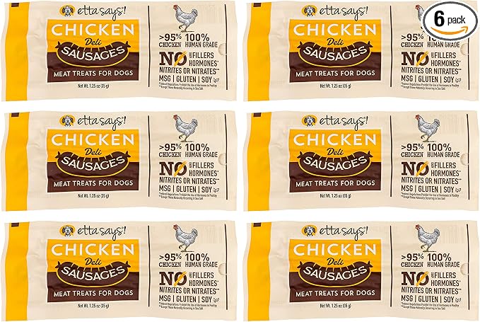 etta says! Deli Sausages - Premium All Natural Chicken Meat Treats for Dogs - High Protein Dog Chews - Human Grade - Made in The USA (6 Count Pack of 1)