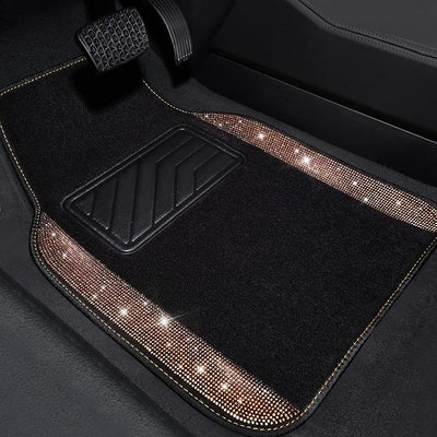CAR PASS Bling Rhinestone Diamond Car Floor Mat, Crystal Sparkly Shining Glitter Carpet Waterproof Anti-Slip PVC Heel Pad, Universal for Interior Auto SUV,Sedan,Van,4pcs Girl Women Men, Champagne Gold