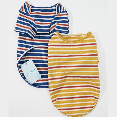 Dog Shirts Cotton Striped T-Shirt, Summer Pet Clothes for Small Dogs, 2-Pack Soft Puppy Apparel Cat Tee, Breathable Stretchy, Blue Yellow S