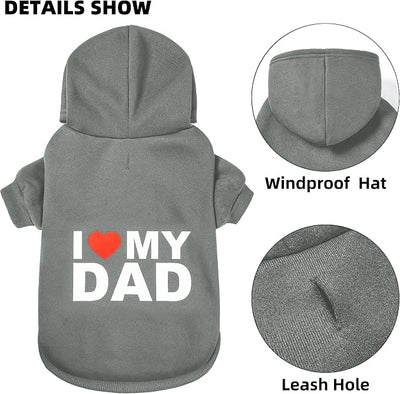 Dog Sweater Dog Hoodie Cold Weather Coat Hooded Sweatshirt for Puppies,Cats, Small Medium Large Dogs (Grey (I Love My Dad), Medium/Large)