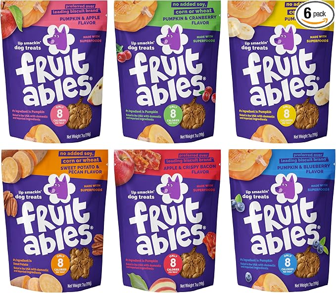 Fruitables Pumpkin Dog Treats, 7oz, Crunch Variety Pack of 6