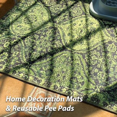 nunubaby Washable Pee Pads for Dogs, Stylish, Non-Slip and Leak-Proof Pee Pads. Reusable Potty Pads for Dogs for Crates and Floors.(Green/Multi,24" x48" )