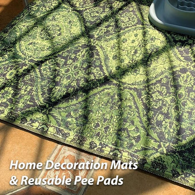 nunubaby Washable Pee Pads for Dogs, Stylish, Non-Slip and Leak-Proof Pee Pads. Reusable Potty Pads for Dogs for Crates and Floors.(Green/Multi,31" x36" )