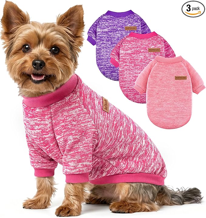 3 Pack Dog Sweaters for Small Dogs Girl Boy Winter Fleece Clothes Warm Soft Dog Sweatshirt Outfit for Dogs Cats Pet Apparel
