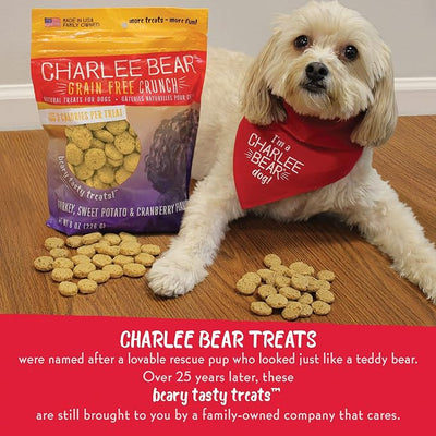 Charlee Bear Crunchy Dog Training Treats, Low Calorie (3 Kcal), Grain Free Natural Mini Treats for Puppies, Small, Medium & Large Dogs, USA Made, Turkey, Sweet Potato & Cranberry Flavor 8oz (2-Pack)