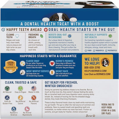 Bernie's Charming Chompers - Daily Dental Chews for Dogs - Cleans Teeth, Freshens Breath, + Boosts Oral-Gut Microbiome. Easy to Digest, Supports Healthy Digestion Naturally (36 oz, Tiny Dogs)