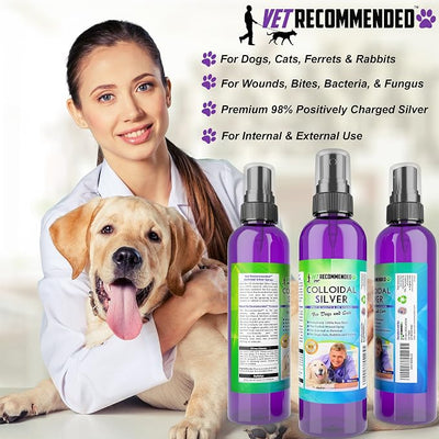 Vet Recommended Colloidal Silver for Dogs and Cats, Colloidal Silver Spray that Works as Natural Hot Spot Solution for Dogs - Made in USA (8oz/240ml)