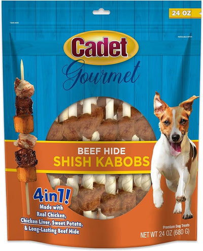 Cadet Gourmet Shish Kabob Dog Chews for Small Dogs, Rawhide Treats with Chicken, Duck and Sweet Potato, Healthy & Natural Beef Hide, 5-Inch Sticks, 24 oz